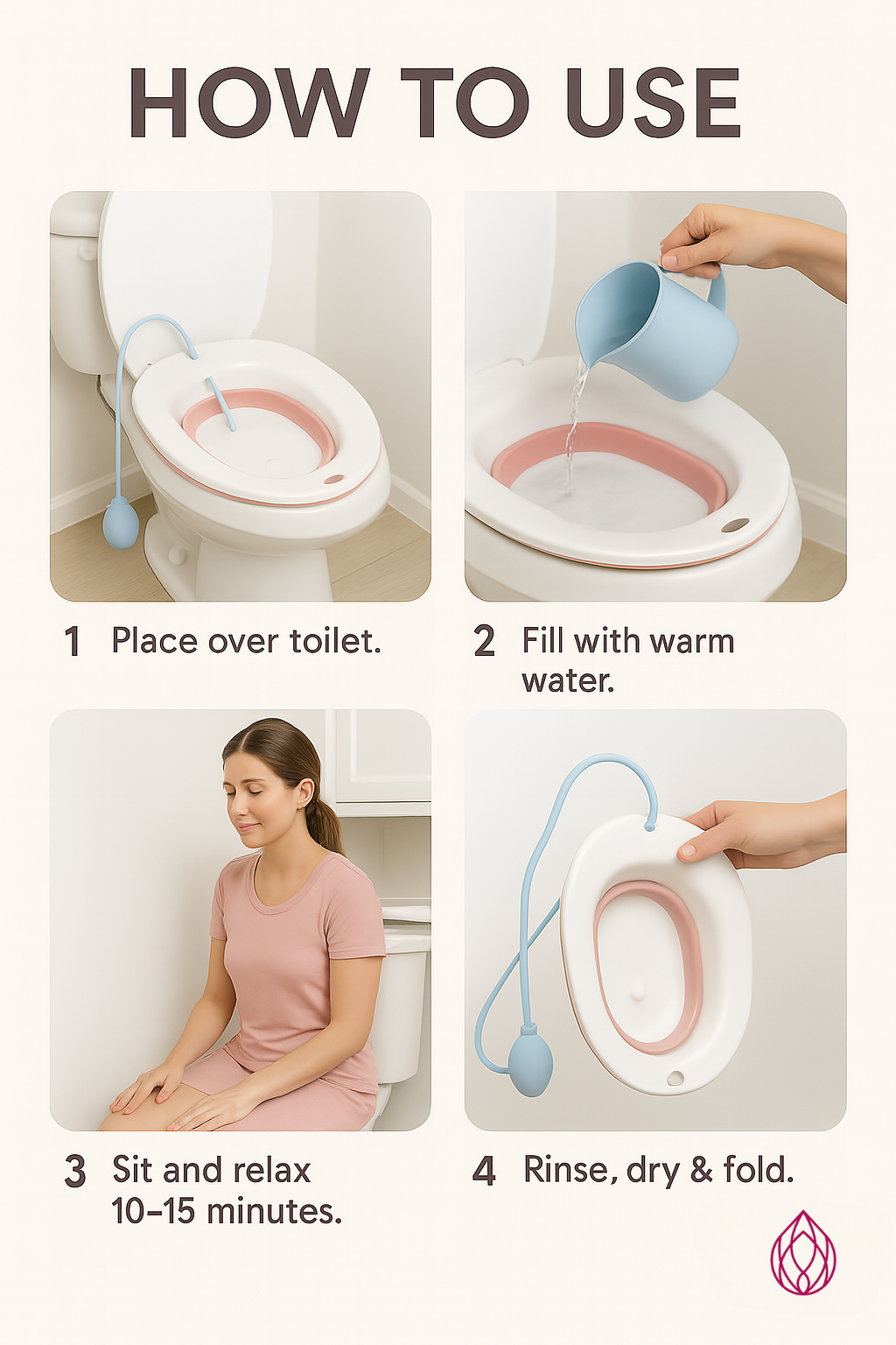 Soothing Sitz Bath for Postpartum, Hemorrhoid & Perineal Relief – Fits Most Toilets | Includes Flusher Hose & Storage Hook | MAI Femme Care